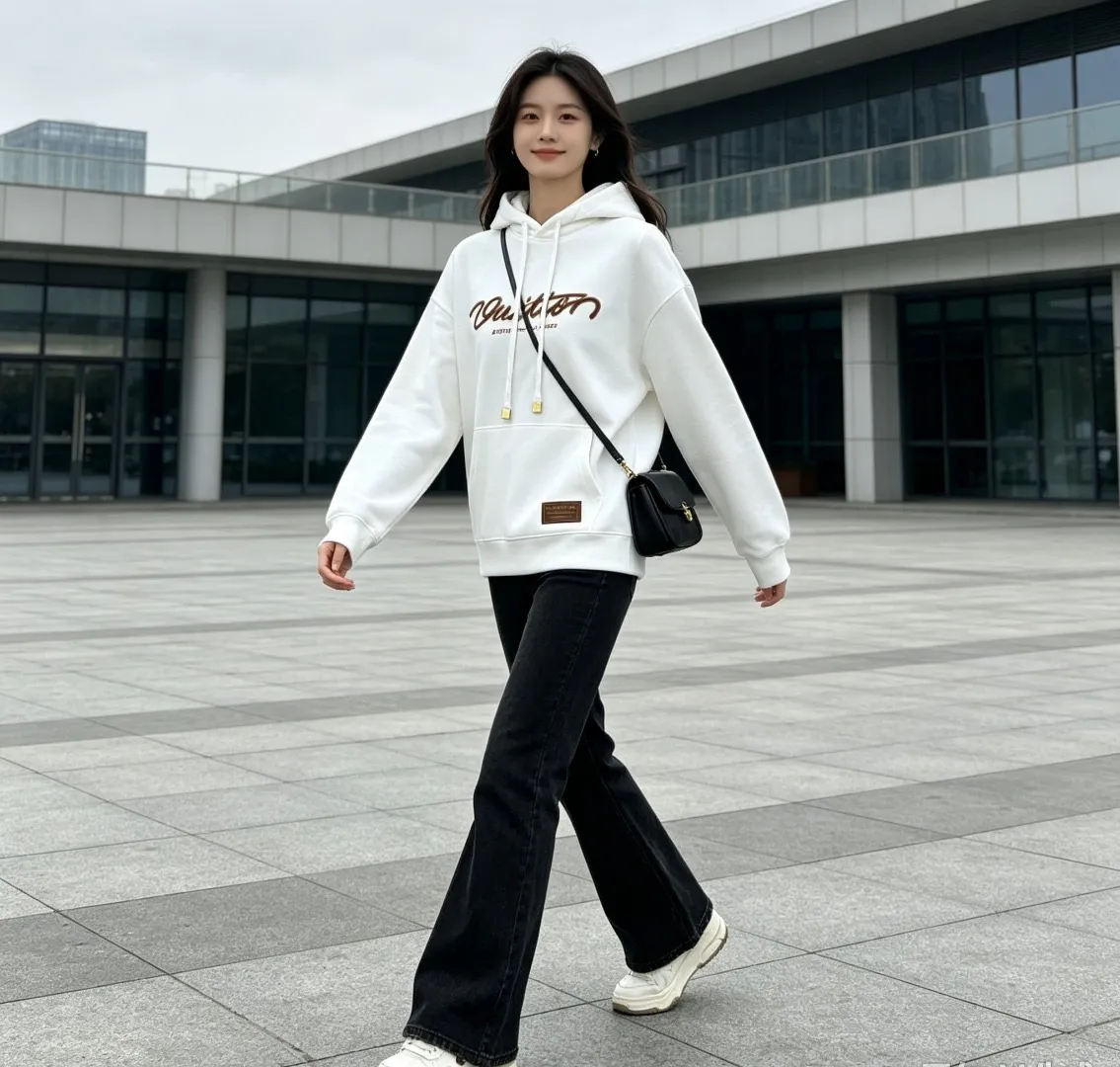 Louis Vuitton Signature Letter Pattern Printed Hooded Sweatshirt